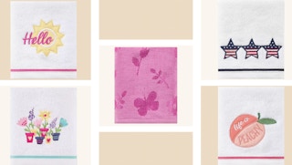 collage of five different martha stewart embroidered towels