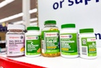 fish oil, magnesium, and other vitamins on a shelf