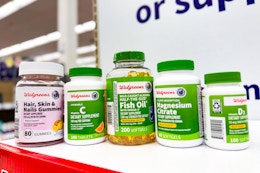 fish oil, magnesium, and other vitamins on a shelf
