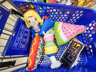 cart full of clearance dog toys at petsmart