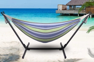 a 2-person hammock on a beach