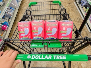 sure and fresh pads in a dollar tree cart