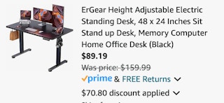 ErGear Height Adjustable Electric Standing Desk, 48 x 24 Inches
