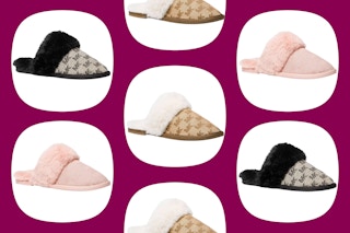 collage of a designer slippers in different colors