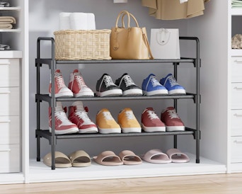 shoes on a shoe rack in a closet