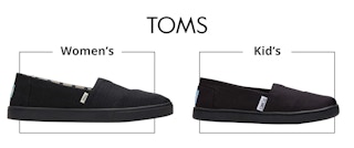 A comparison of a kid's and women's Toms shoe