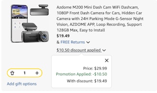 dash cam Amazon receipt