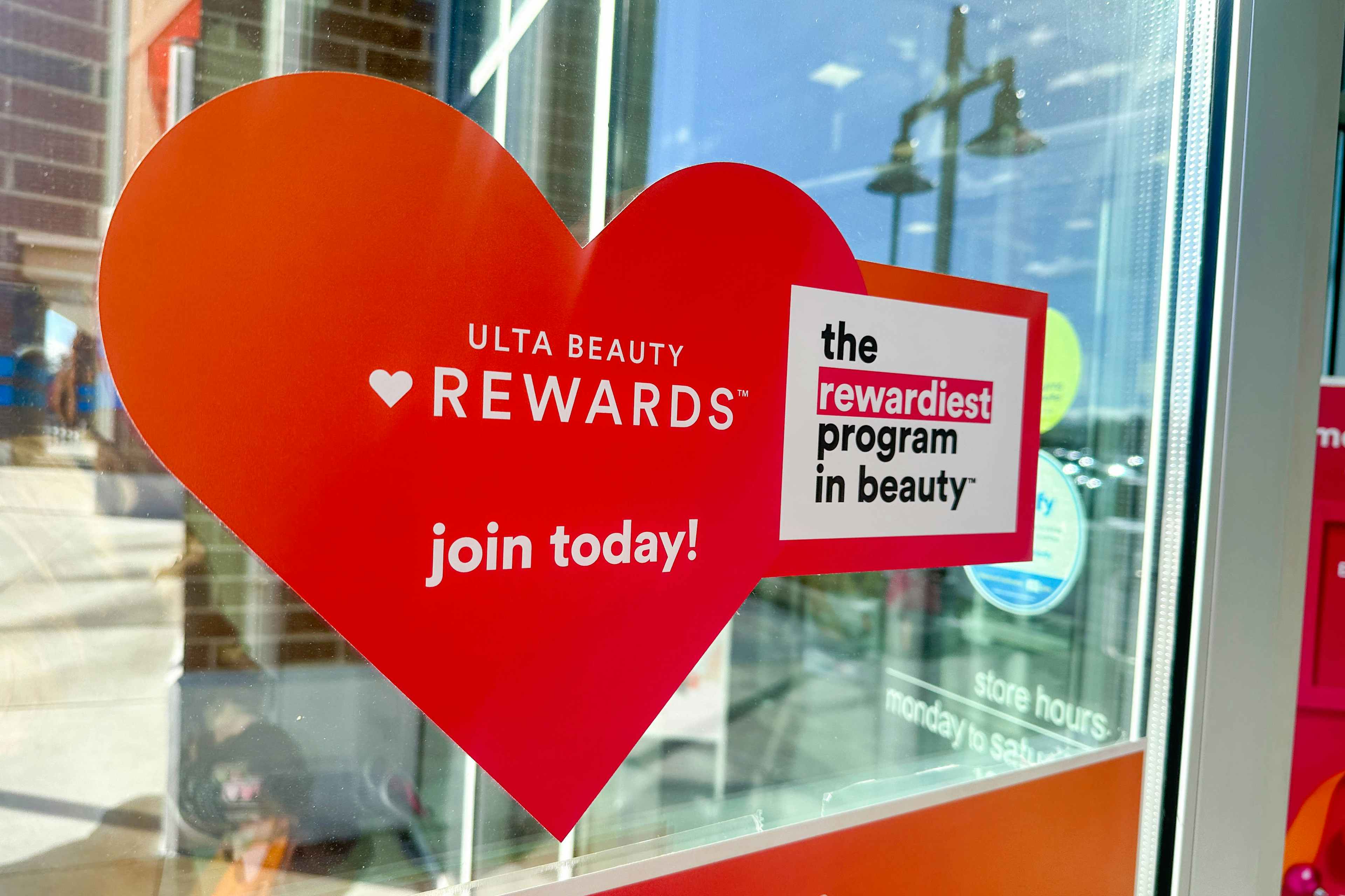 an ulta rewards sign on window 