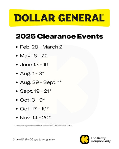 Dollar General Clearance Event calendar predictions for 2025