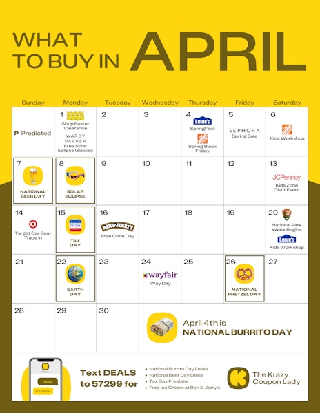 a calendar showing all retail events for the month of april