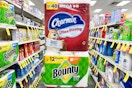 charmin and bounty paper products in an aisle