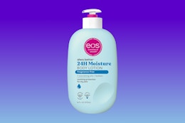 Eos body lotion on blue gradient KCL template