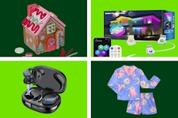 Melissa & Doug Gingerbread house, permanent lights, earbuds, and Spongebob pajamas