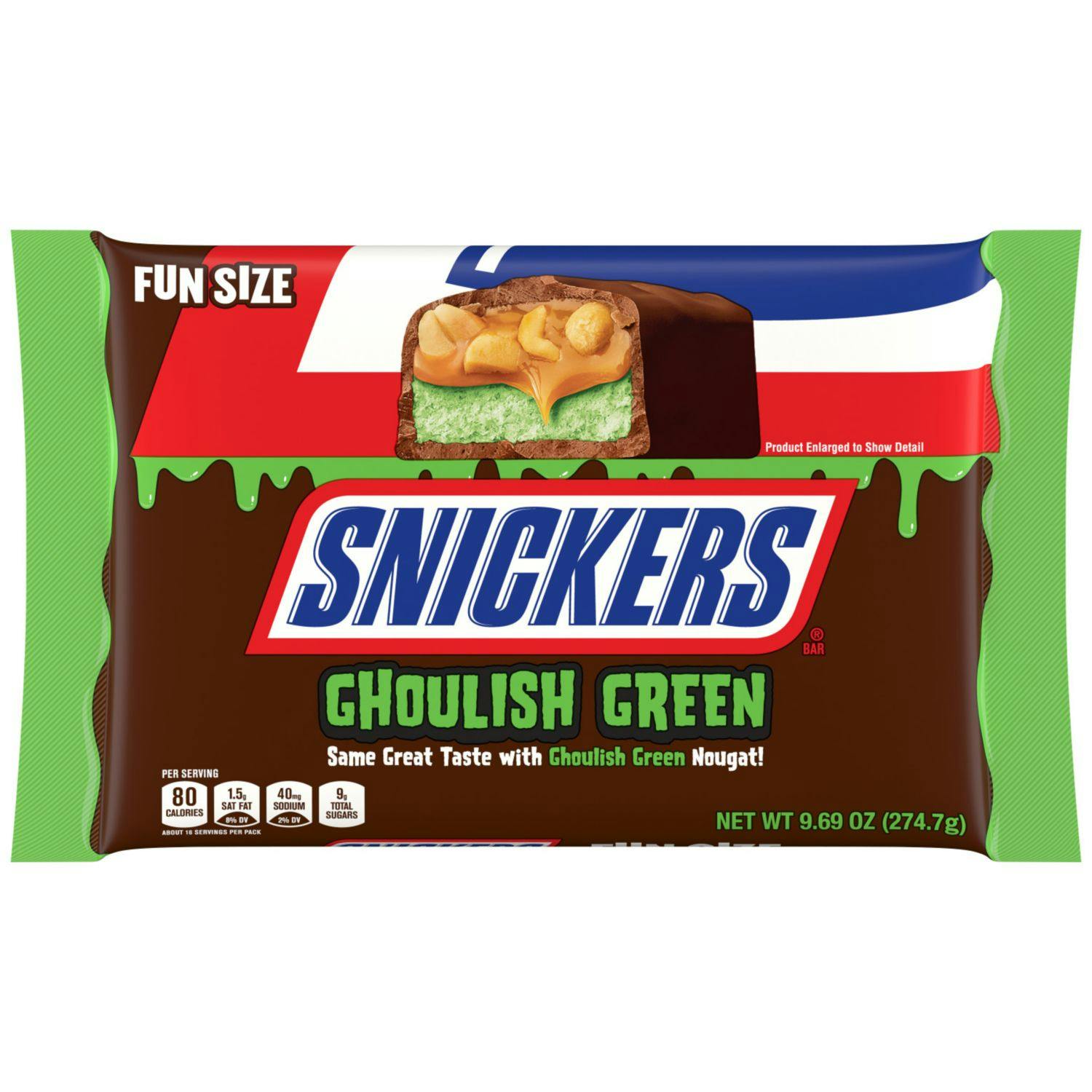 2 Snickers Ghoulish Green Candy Bags