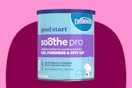 can of baby formula on a pink background