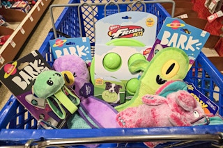 dog toys in a cart