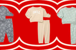 3 wonder nation baby fleece top and pants sets side by side