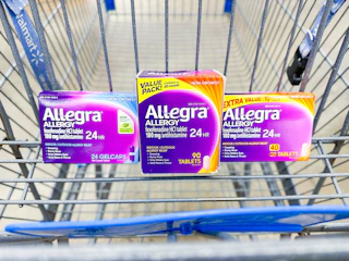 three boxes of allegra allergy relief in walmart cart