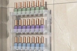 nail polish shelves on a wall