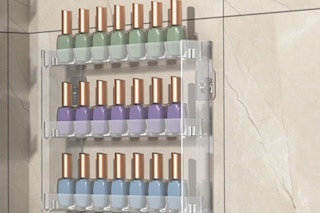 nail polish shelves on a wall