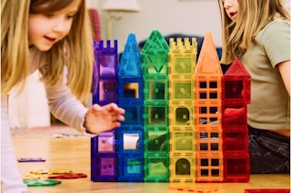 kids playing with Magnetic Tiles