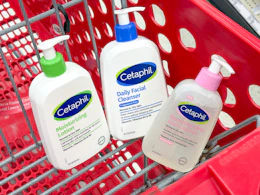 3 cetaphil skin care items sitting in a target cart
