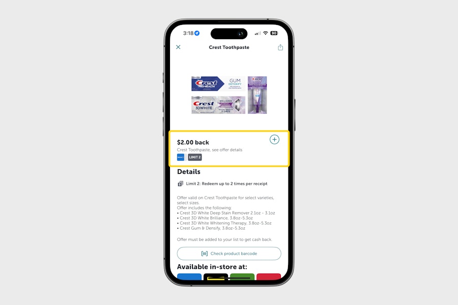 Using Ibotta app to get cash back on Crest toothpase