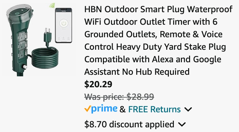 HBN Outdoor Smart Plug Waterproof WiFi Outdoor Outlet Timer with 6 Grounded Outlets