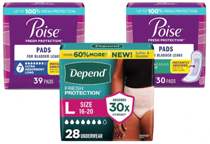 1 Depend + 2 Poise Products