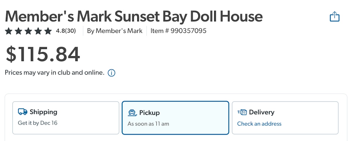 screenshot of the members mark sunset bay dollhouse for $114.84