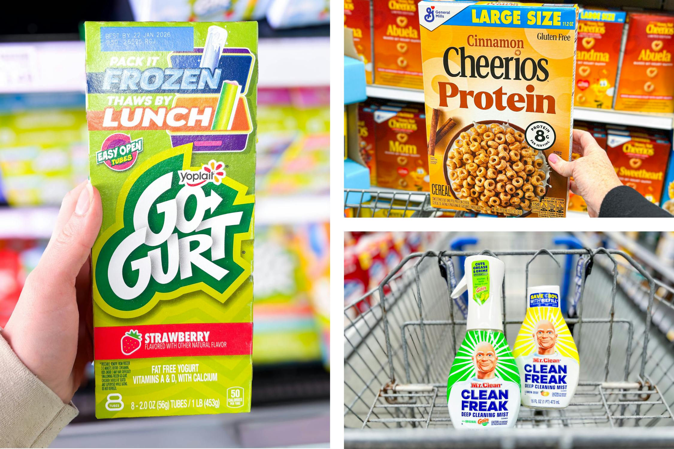 yogurt cereal cleaner collage