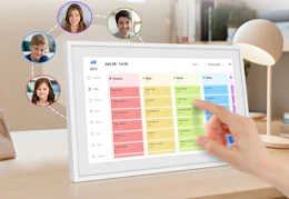 hand touching a white digital calendar