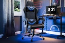 Lifestyle image of the faux leather X Rocker Gaming Chair in room setting