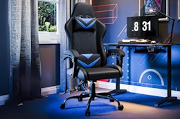 Lifestyle image of the faux leather X Rocker Gaming Chair in room setting