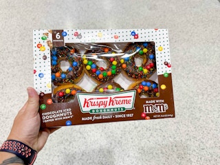 boxes of krispy kreme m&m donuts in store