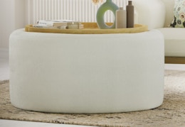 cream colored stowaway coffee table