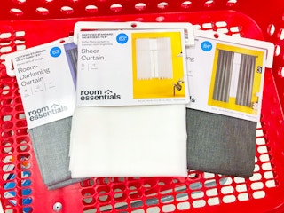 Room Essentials curtains in a Target cart