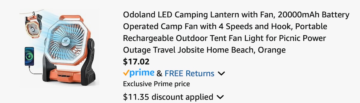 camping lantern Amazon receipt