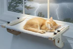 a kitten napping by a window