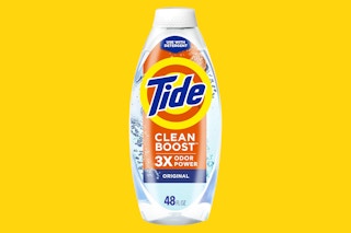 Tide Fabric Rinses Bottle on yellow background