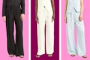 Three colors of the Scoop Women's Linen Blend Wide Leg Pants: Black, White & Blue