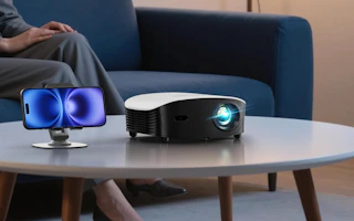 a projector on a wooden table
