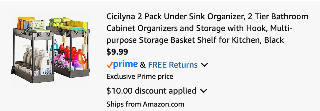 sink storage Amazon receipt