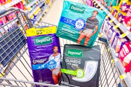 depend incontinence products in a shopping cart