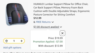 lumbar support pillow Amazon receipt