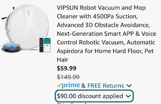 VIPSUN Robot Vacuum and Mop Cleaner with 4500Pa Suction