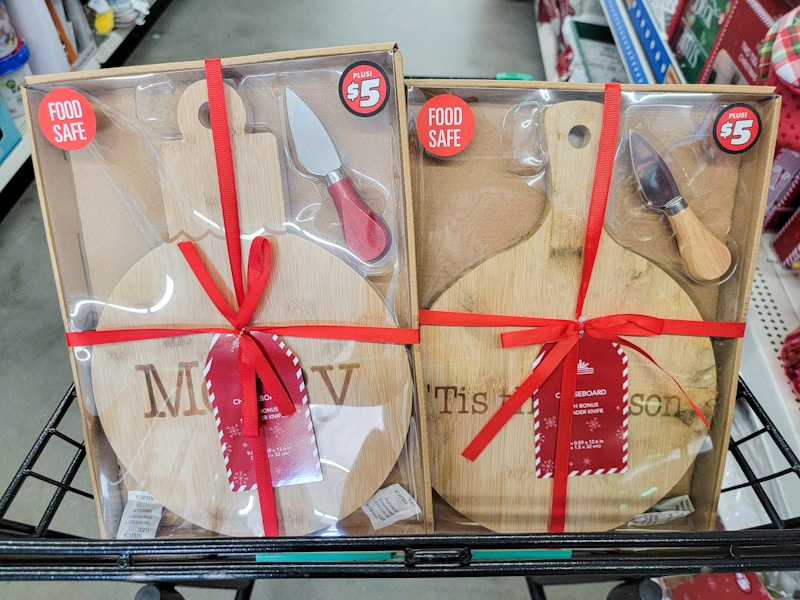 holiday charcuterie boards in a cart