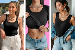 3 styles of women's tops with build in bras