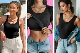 3 styles of women's tops with build in bras
