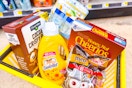dollar general groceries in a shopping basket